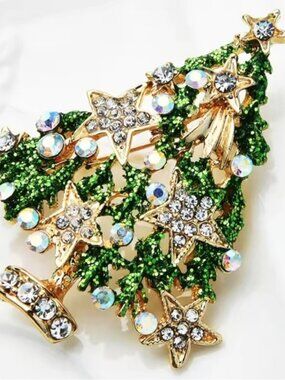Christmas Tree Green Gold Brooch